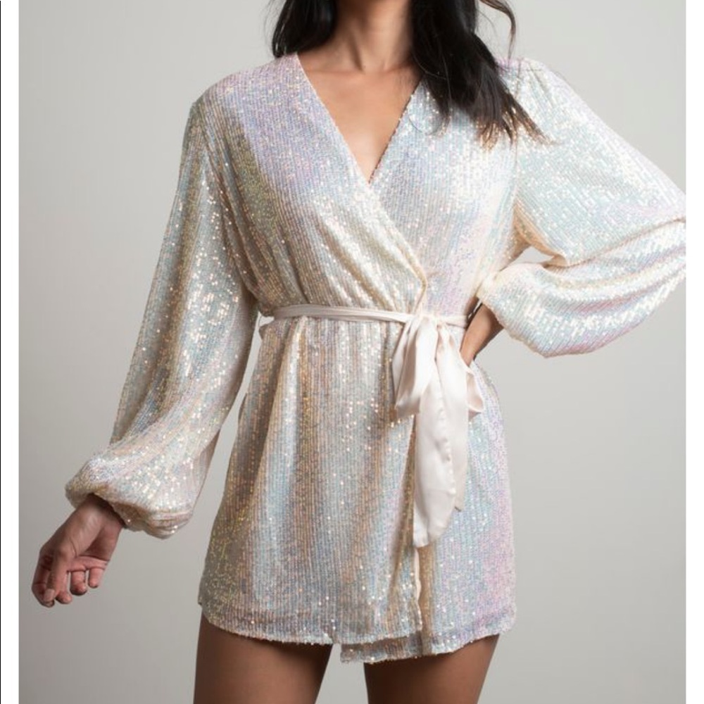 Long sleeve wrap mini sequin dress WEDDING